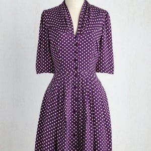 Emily and Fin purple and white polka dot dress— shirt dress— size UK 14 (L)